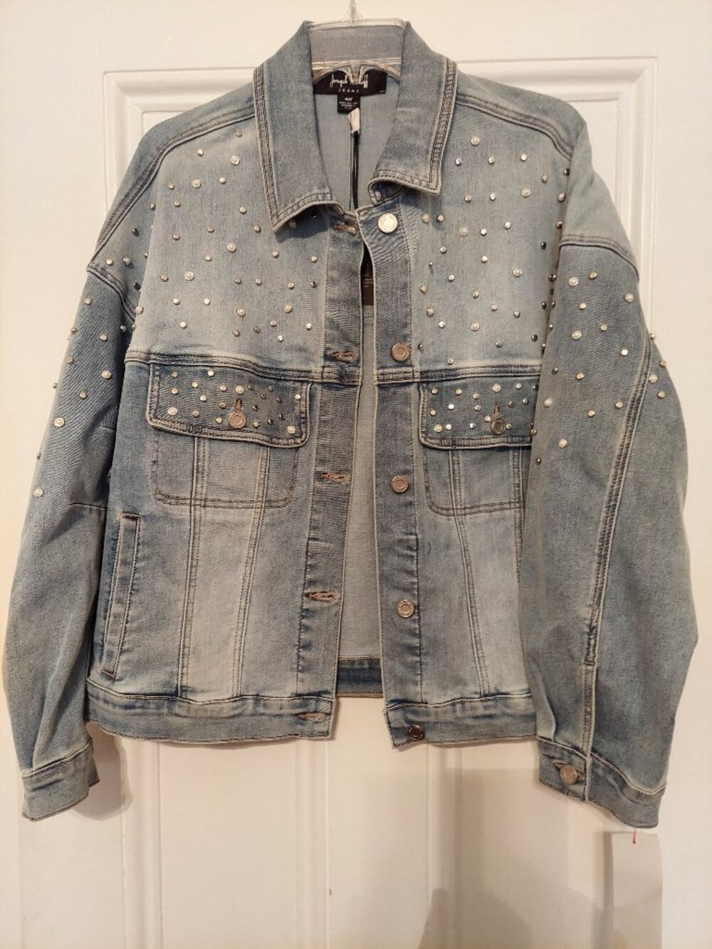 NWT Joseph Ribkoff Light Denim Jacket w/ Faux Pearls and Studs size M